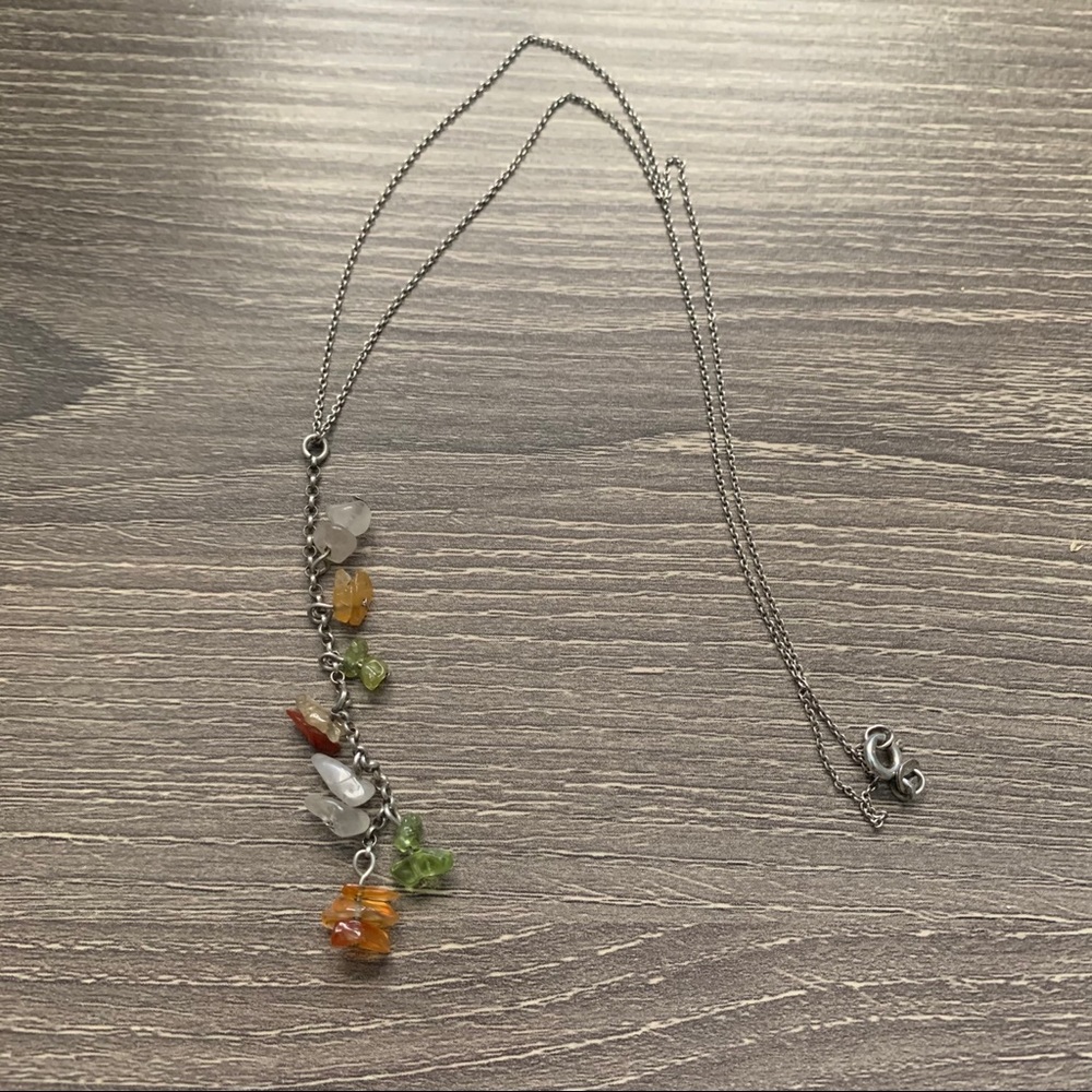 925 Sterling Silver Lariat Necklace Peridot Y2K Semiprecious Stones Gems